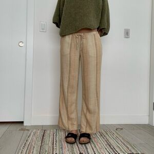 Wide leg Linen blend Striped Drawstring Pants | Beige Neutral | H&M